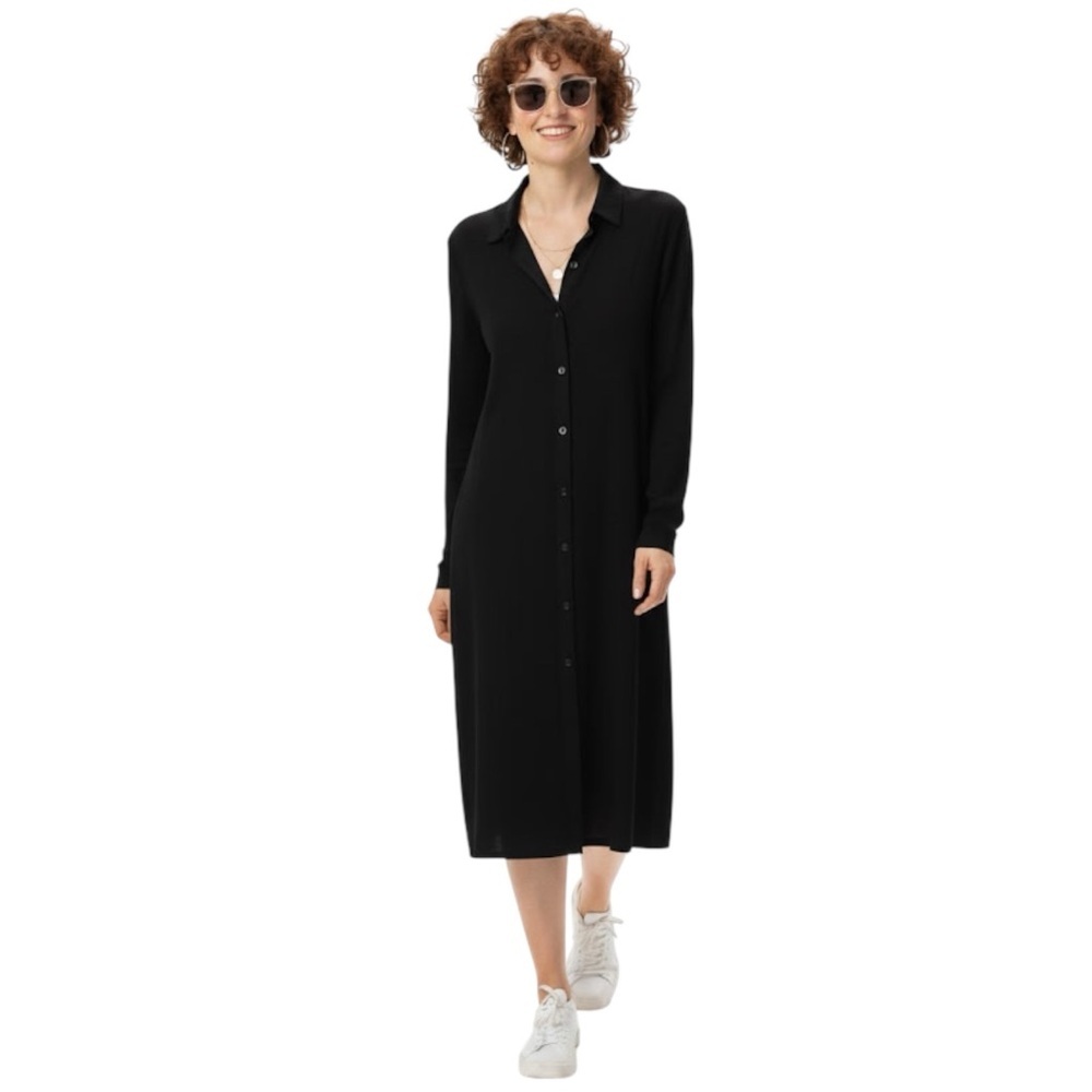 GAP 1990s Vintage Stretch Shirtdress Shirt Dress Button Down Duster Rayon Sleeve